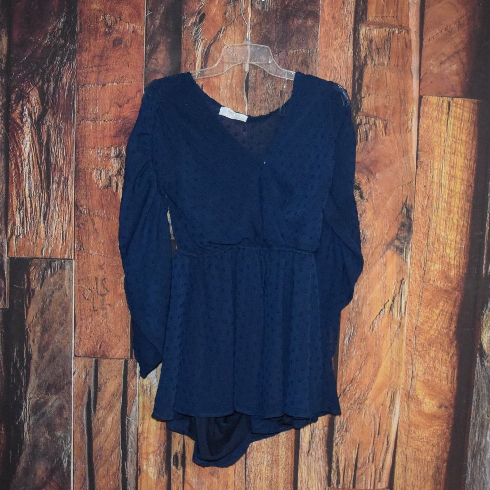 MOD ON TREND Women's Sz M Blue Swiss Dot Stretch Waist ROMPER